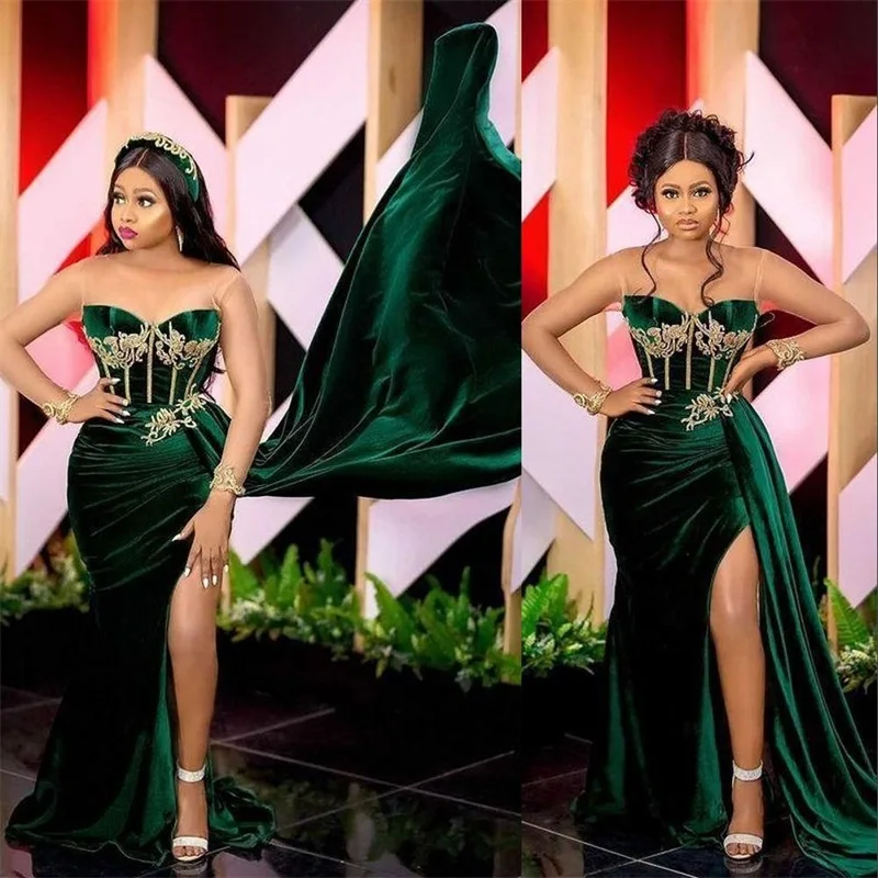 Emerald Green Velvet Mermaid Prom 