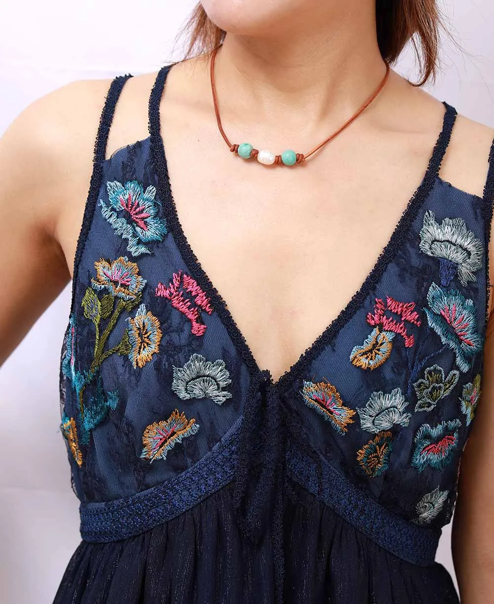 Natural Freshwater Pearl Turquoises Leather Choker Necklace Women Bohemia Charm Beaded Vintage Necklace OL Jewelry - Image 3