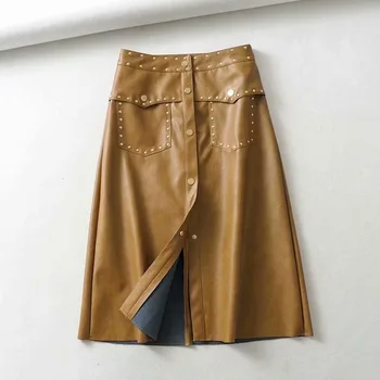 

PU Leather Skirt Women 2020 New Fashion Vintage Retro High Waist Elegant Office Ladies Work A-Line Long Skirts Female Skirts