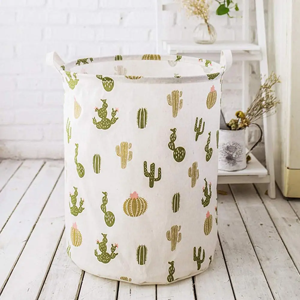 

Cartoon Cactus Basket Organizer Round Storage Bin Bag Folding Clothes Toy Holder Bucket Organizer Large Capacity Laundry Basket