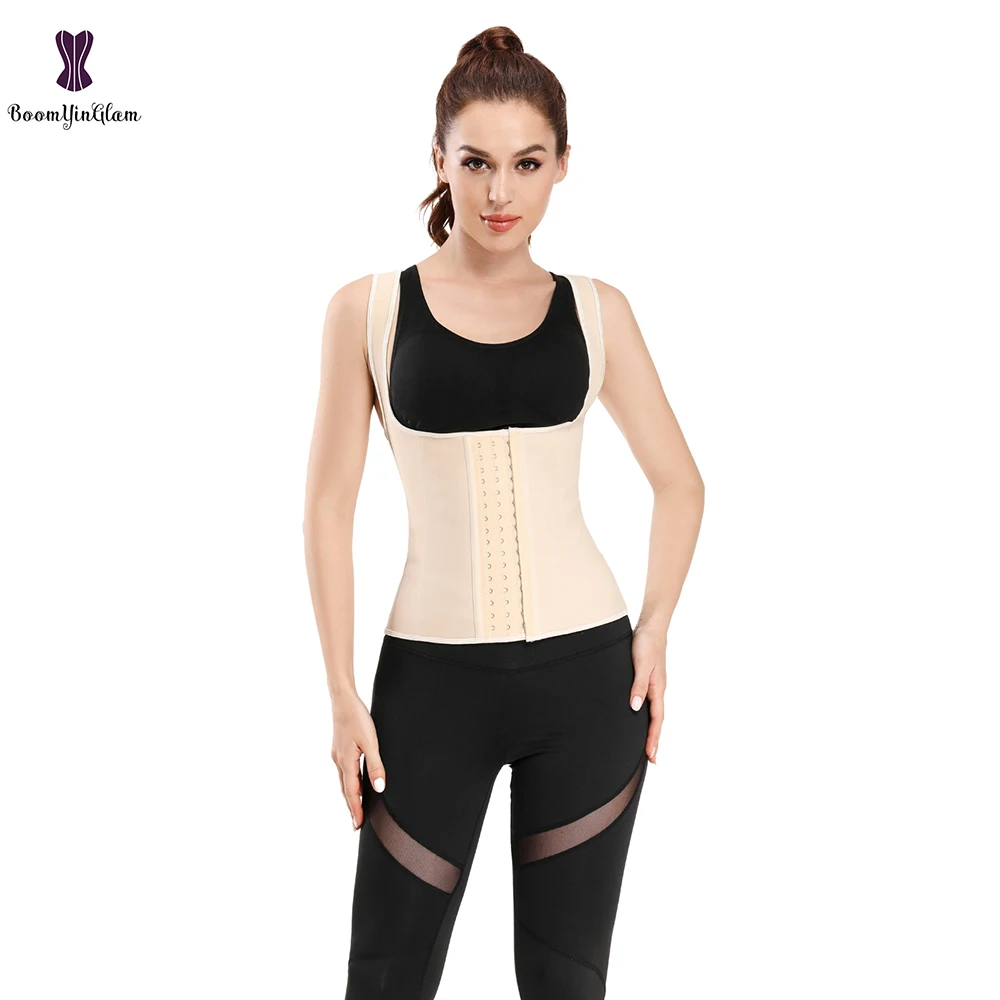 Latex Vest Corset Waist Trainer 3 Hooks Bustier 9 Steel Bone Gorset Plus Size Black Beige Korset Corselet #888