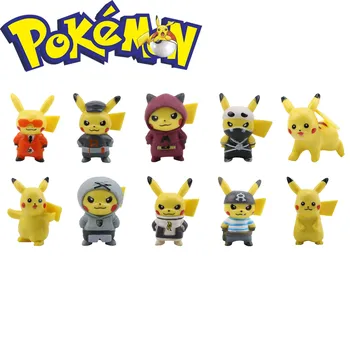 

TAKARA TOMY 10PCS SET Pikachu Pirate Detective Pokemon Toy Hand made Model Doll Decoration Action Figures Toys for KIDS