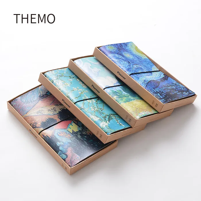 Stylish cute notebook Van Goah Painting PU Leather Cover Diary Book traveler's notebook 60 sheets well-structured notebooks belt Stylish cute notebook Van Goah Painting PU Leather Cover Diary Book traveler's notebook 60 sheets well-structured notebooks belt