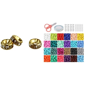 

100pcs 6mm Rhinestone Crystal Spacer Beads Gold Plated & 6000Pcs Pony Beads, 4mm Beads Set, Small Glass Rainbow Beads