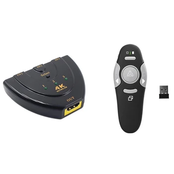 

4K 2K 3D Mini 3 Port HDMI Switch Splitter 3 in 1 Out Adaptor & 2.4G Wireless Presenter Electronic PPT Page Turn Pen