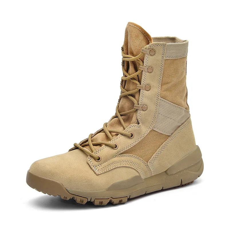 

Khaki Men Sneakers Outdoor Boots Men Army Boots Hiking Sport Shoes Ankle Men's Military Desert Waterproof Work Shoes Size 35-46