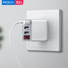 T14 Pro 3 порта дорожное зарядное устройство ROCK 2.4A умный цифровой дисплей Быстрая зарядка телефон зарядное устройство для iPhone samsung