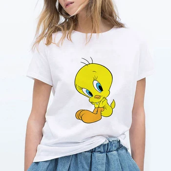 

New Hip Hop 90s O-Neck Short Sleeve Female Funny Tweety Bird T Shirts Women Graphic Tees Women Футболка