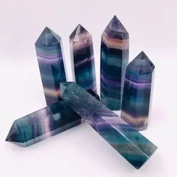 

10pc Natural Rainbow Fluorite Quartz Crystal Wand Point for Healing