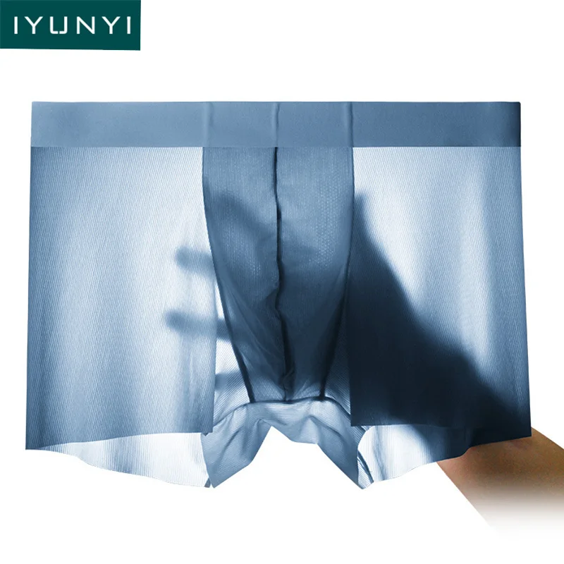 

IYUNYI Men Ice Silk Breathable Underwear Boxer Shorts Male Transparent Seamless Thin Soft Underpants Cueca Mens Boxers Panties
