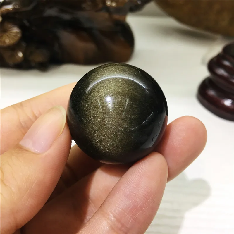Natural golden Obsidian ball quartz crystal  gemstone  reiki healing carved Jin Yao stone for decoration 1pcs 30mm 5
