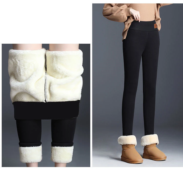 Черные теплые брюки, зимние обтягивающие толстые бархатные повседневные шерстяные флисовые брюки, кашемировые брюки из овчины для женщин, леггинсы