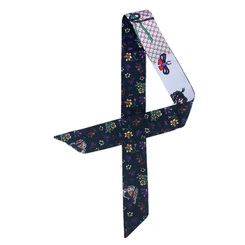 

New hot silk scarves natural flowers printed scarves women tie bag handle Ribbon fashion decorative scarf headband