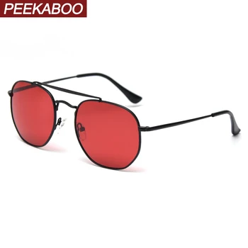 

Peekaboo women's polarized sunglasses square 2020 summer uv400 high quality black red male sun glasses for driving metal frame