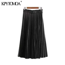 Винтажная стильная плиссированная юбка миди из искусственной кожи, модная женская юбка с поясом и боковой молнией, шикарные женские юбки Faldas Mujer