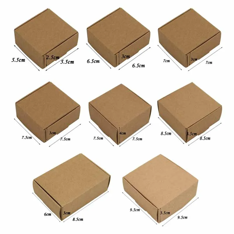 50pcs Multi Size Cute Square Kraft Packaging Box Wedding Party Favor Supplies Handmade Soap Chocolate Candy Storage Carton