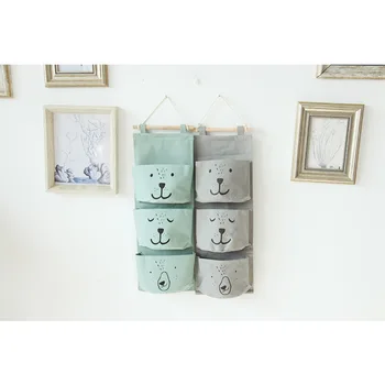 

Brand Newexpression cartoon fabric three-pocket half-circle storage hanging bag canvas medium doll shape wall-mounted