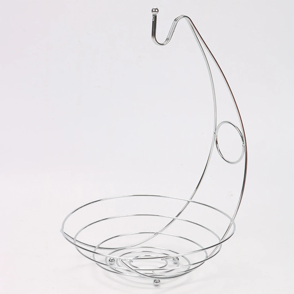 Fruit Tree Basket Bowl Stand with Banana Hanger Metal Fruits Organizer