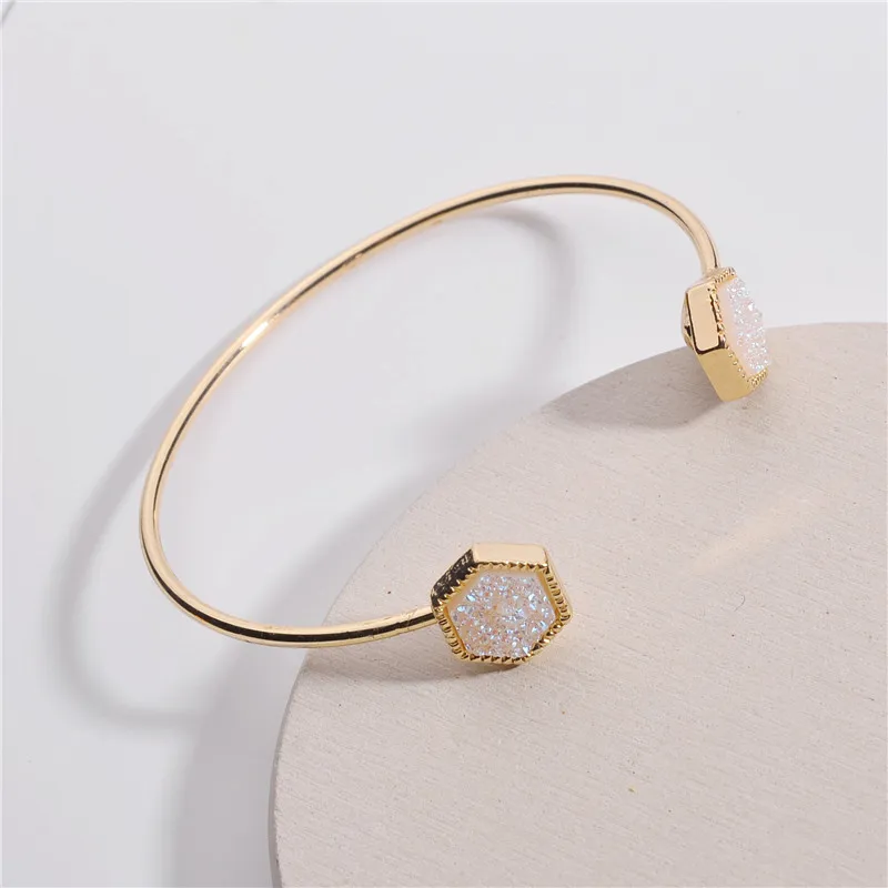 14Triangle Quartz Bijoux European Vintage Jewelry Resin Druzy Asymmetry Hand Cuff Adjustable Bracelet For Women Bangles Bileklik