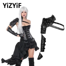  Gothic Steampunk PU Leather Single Shoulder Armors Arm Strap Set Metal Rivets Shoulder Strap Cosplay Costume Harness Armors 