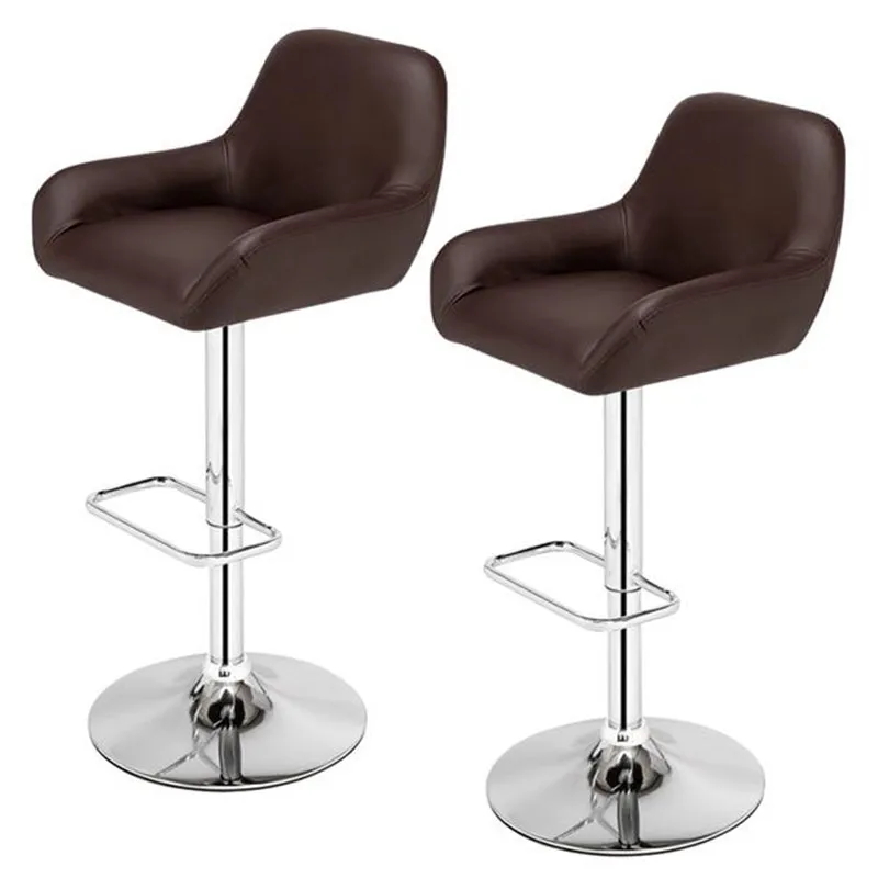 

2 BJ221 Dustpan Chair Square Foot Bar Stool PU Fabric Dark Brown