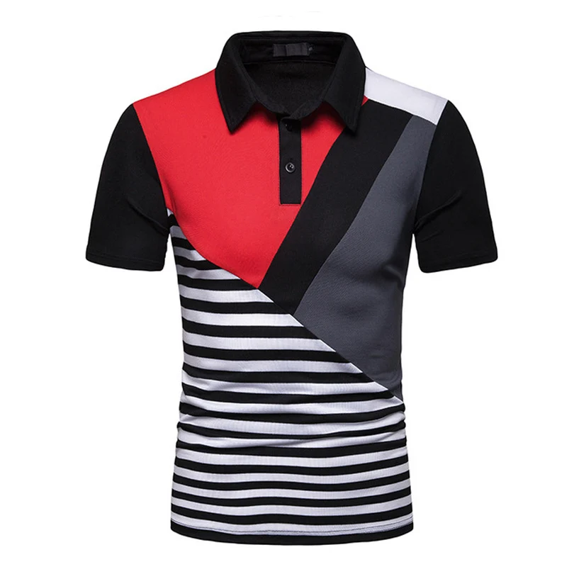 BINHIIRO Men's POLO shirt Cotton Blends Striped Button Casual Tops Slim Fashion Business sports Men short sleeve polo shirt D29