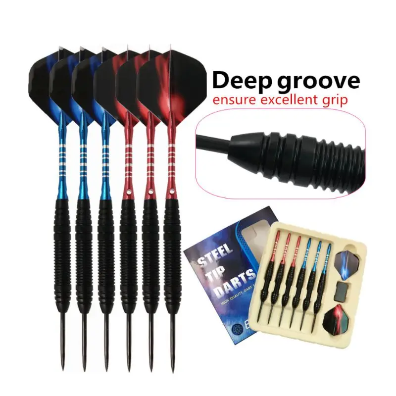 6pcs/set Steel Tip Darts Balanced Weight Excellent Grip Party Bar Professional Game Competition Random Color