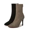 HOT Mid-barrel Boots Elastic Boots Pointed Toe Thin Heels For Women Mujer Black Ankle Stretch Fabric Winter High Heel Boots Rome ► Photo 2/6
