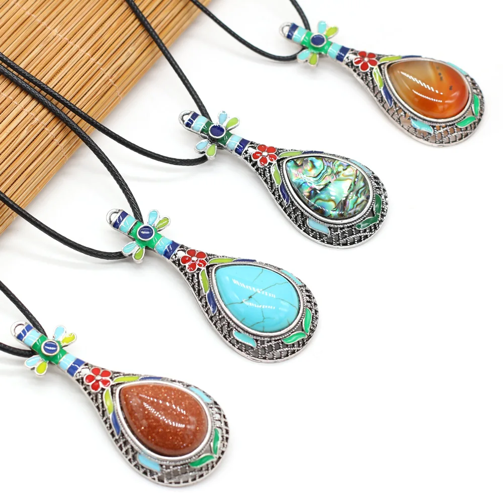 Винтажное ожерелье из натурального камня подвеска в форме капли розового кварца