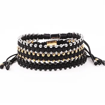 New Design High Quality Small Stainless Steel Beads Handmade Woven Macrame Bracelet Jewelry For Men Women