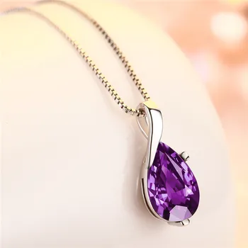 

New Fashion Silver 925 Girls Choker Necklace Jewelry Female Fashion Crystal Red Water Drop Necklace For Women Accessories Gift