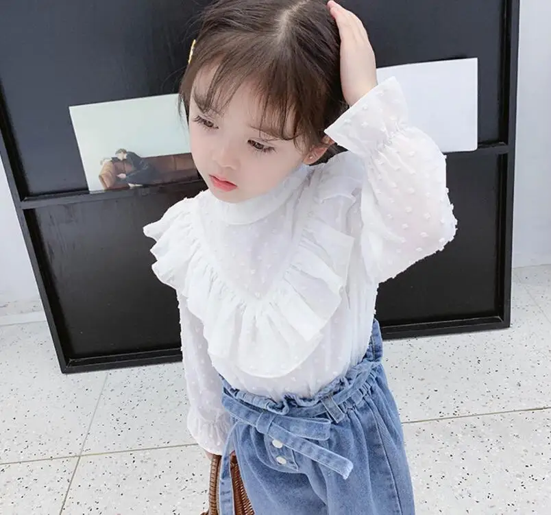 

2019 Korean style girls ruffles shirt fashion autumn chiffon girls blouse 2-7t C93
