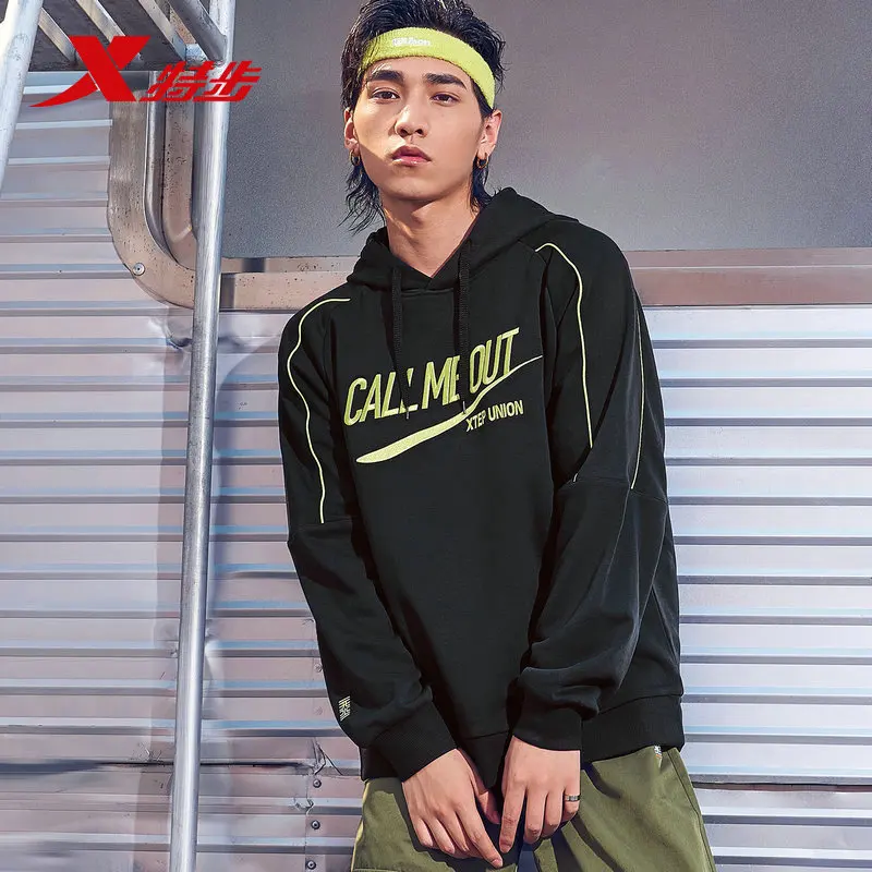 

Xtep Men's Black Hoodies Winter New Letter Pattern Printing Training Sweatshirt Men Hooded Hip-Hop Loose Hoody 881329059356