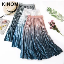 KINOMI Новинка, весенние винтажные бархатные плиссированные юбки с градиентом, элегантные длинные юбки, женские корейские OL стильные трапециевидные юбки для женщин