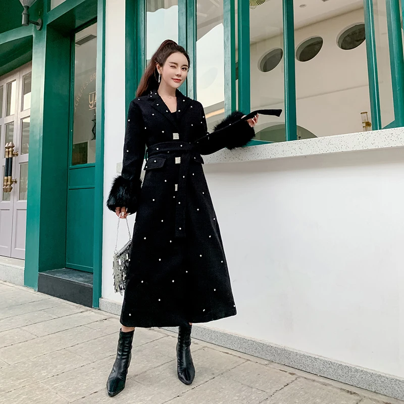 Günstige Neue Herbst Und Winter Frauen Mode Wolle Mantel Schlanke Taille Friesen Fuchs Pelz Langarm Weibliche Outwear Woolen Jacke Mantel 2019