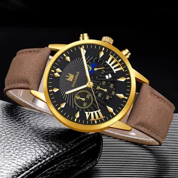 

SHAARMS Men New Design Watch Blue Leather Band Stainless Steel Quartz Wristwatch Man Fashion Casual Watches Reloj Hombre