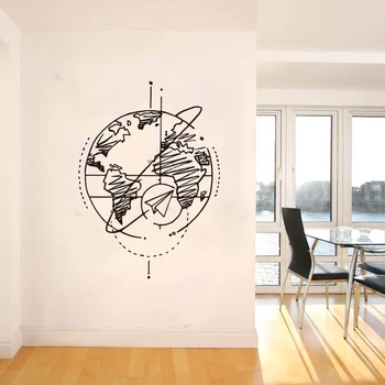 

Large Drawing earth and paper plane Wall Sticker Office Classroom Earth Global World Map Wall Decal Bedroom Kids Room Vinyl Deco