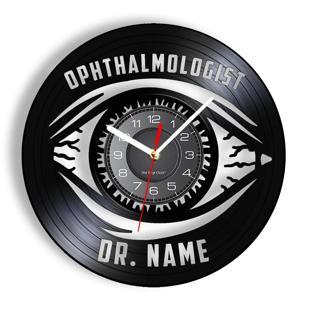 

Eye Doctor Personalized Name Ophthalmologist Wall Clock Ophthalmology Art Office Decor Custom Vinyl Record Clock Oculist Gift