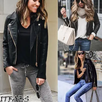 

S-4XL Plus Size Women Jackets Autumn Black Pu Leather Jackets Casual Slim Soft Moto Biker Faux Leather Jacket Female Coat Tops