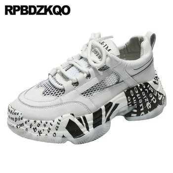 

Creepers Platform Shoes Breathable White Thick Sole Lace Up Harajuku 2019 Women Elevator Brand European Trainers Mesh Sneakers