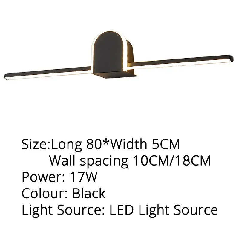 Современный 40 см 60 см 80 см светодиодный зеркальный светильник, железный кремниевый белый черный окрашенный светильник для туалетной комнаты, светильник для макияжа Wandlamp - Цвет абажура: B  Black 80x5cm 22w