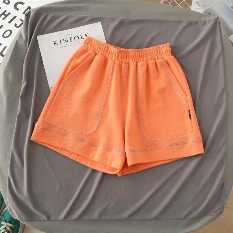 KUSAHIKI Causal Letters Sweat Shorts Stretch High Waist Woman Bottoms 2021 Summer New Wid Elef Short Feminimos Mujer 6H155 dickies shorts Shorts