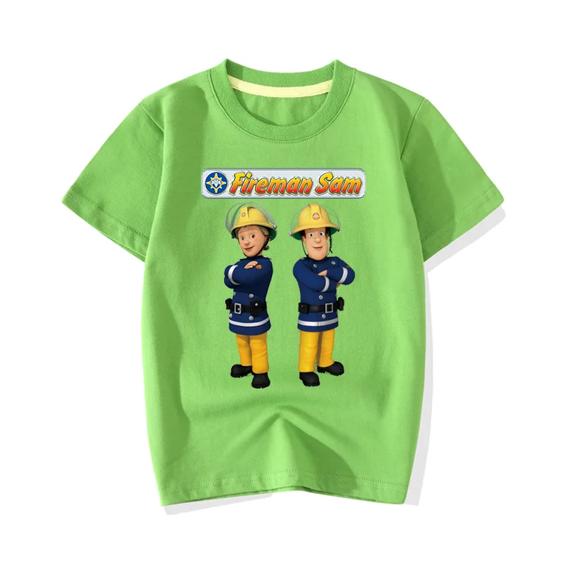 Детская летняя одежда футболки с 3D принтом «Пожарный Сэм» Повседневные розовые белые футболки топы с круглым вырезом для мальчиков и девочек JY068