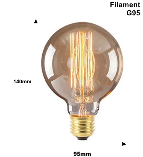 G95 Filament Ретро винтажная лампа Эдисона e27 40 Вт 220 В декоративная лампочка эдисона лампа ретро лампа накаливания спиральные лампы накаливания - Цвет: G95 Filament