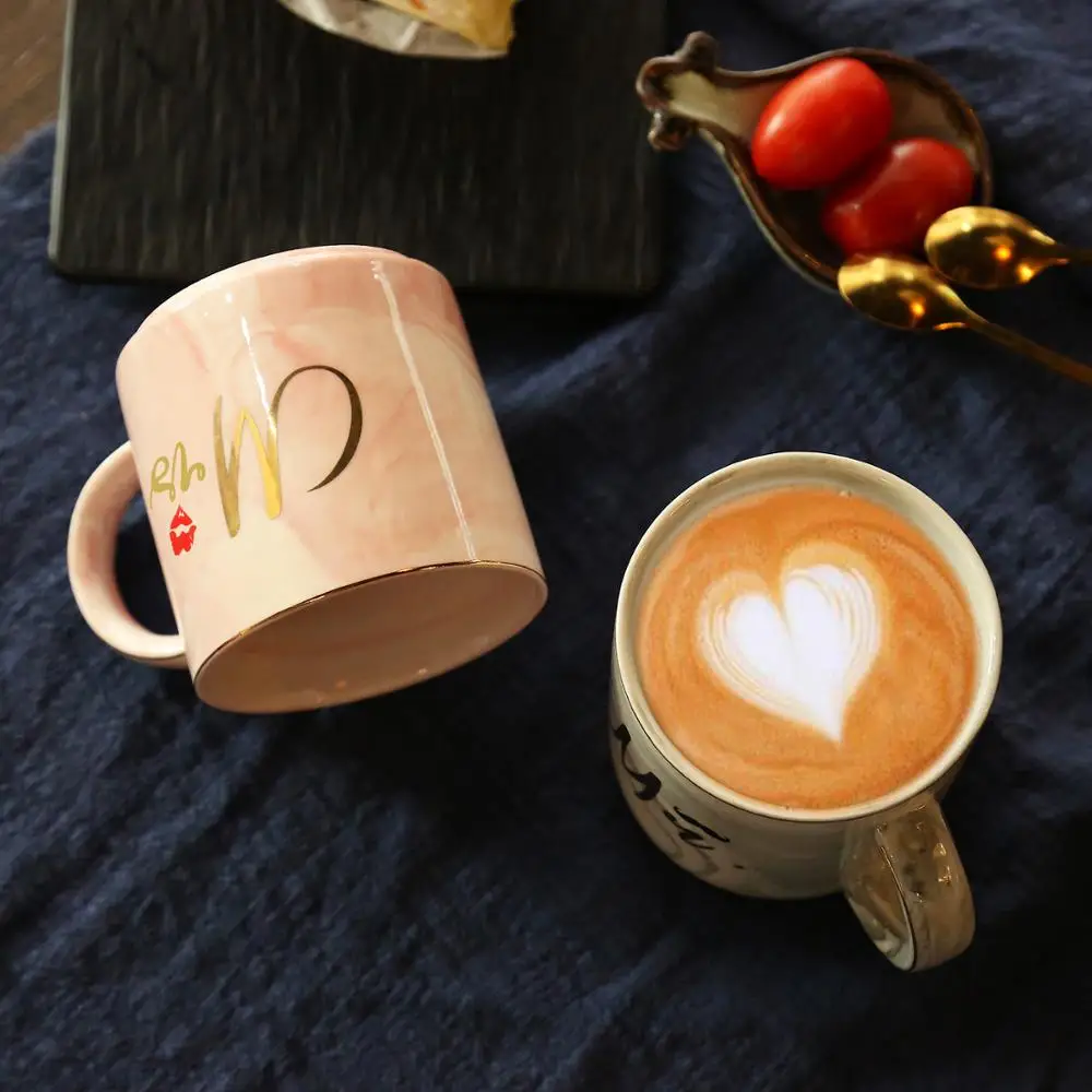 Lot De Tasses à Café Mr Et Mrs Couple – Cadeau De Couple Pour Anniversaire De Mariage, Fête Prénuptiale, Fiançailles, Fête D'anniversaire – Tasses En Marbre En Céramique Pour Couples Mariés (gris