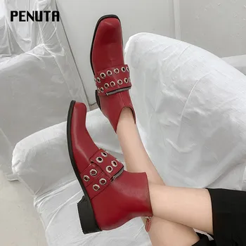 

2020 PENUTA Punk Style Motorcycle Boots Women Studded Ankle Boots Fashion Designer Zip Up Cool Shoes Rivet Autumn Boots D0031