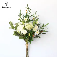 Lovegrace Свадебный букет розы ручной работы белый красный свадебные принадлежности шёлковая Гортензия Орхидея шар Цветок эвкалипта лист