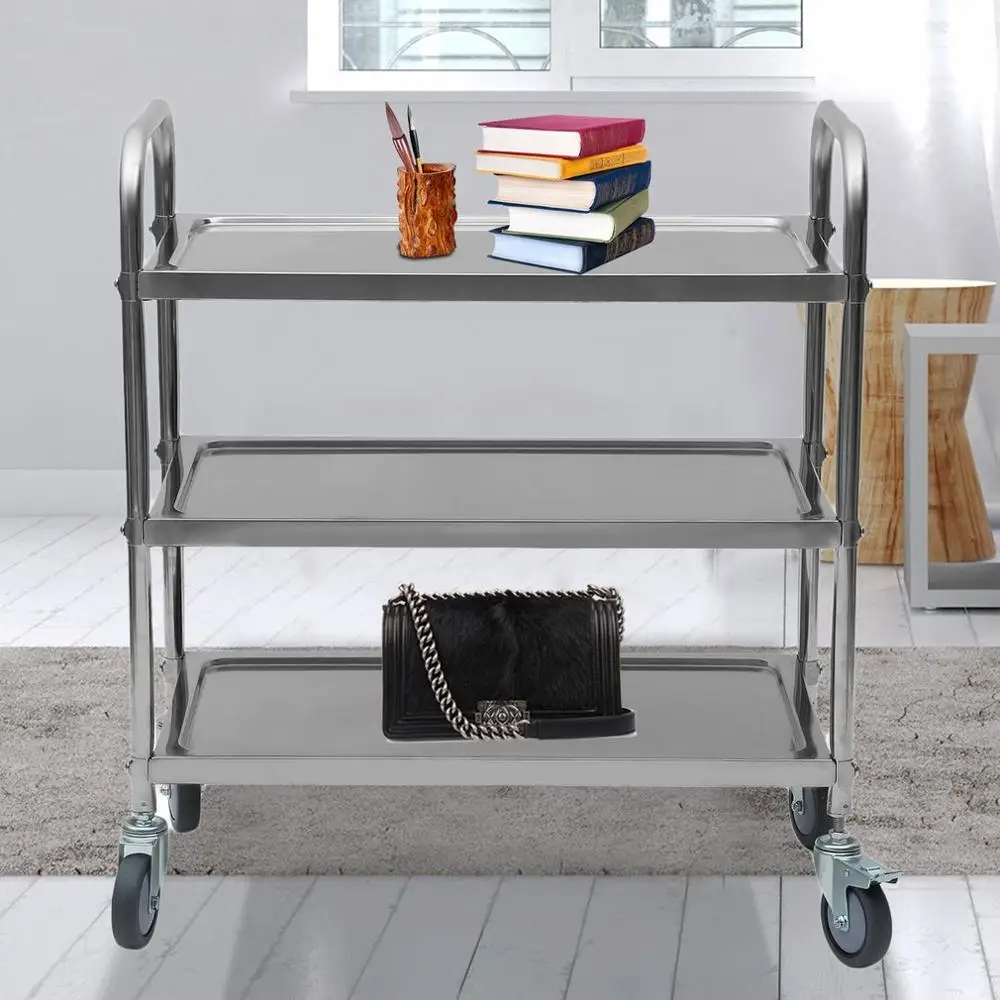 

Stainless Steel Kitchen Trolley Universal 75x40x83.5CM Transport Trolley Space Saving Storage Rack Kitchen Storage Cart