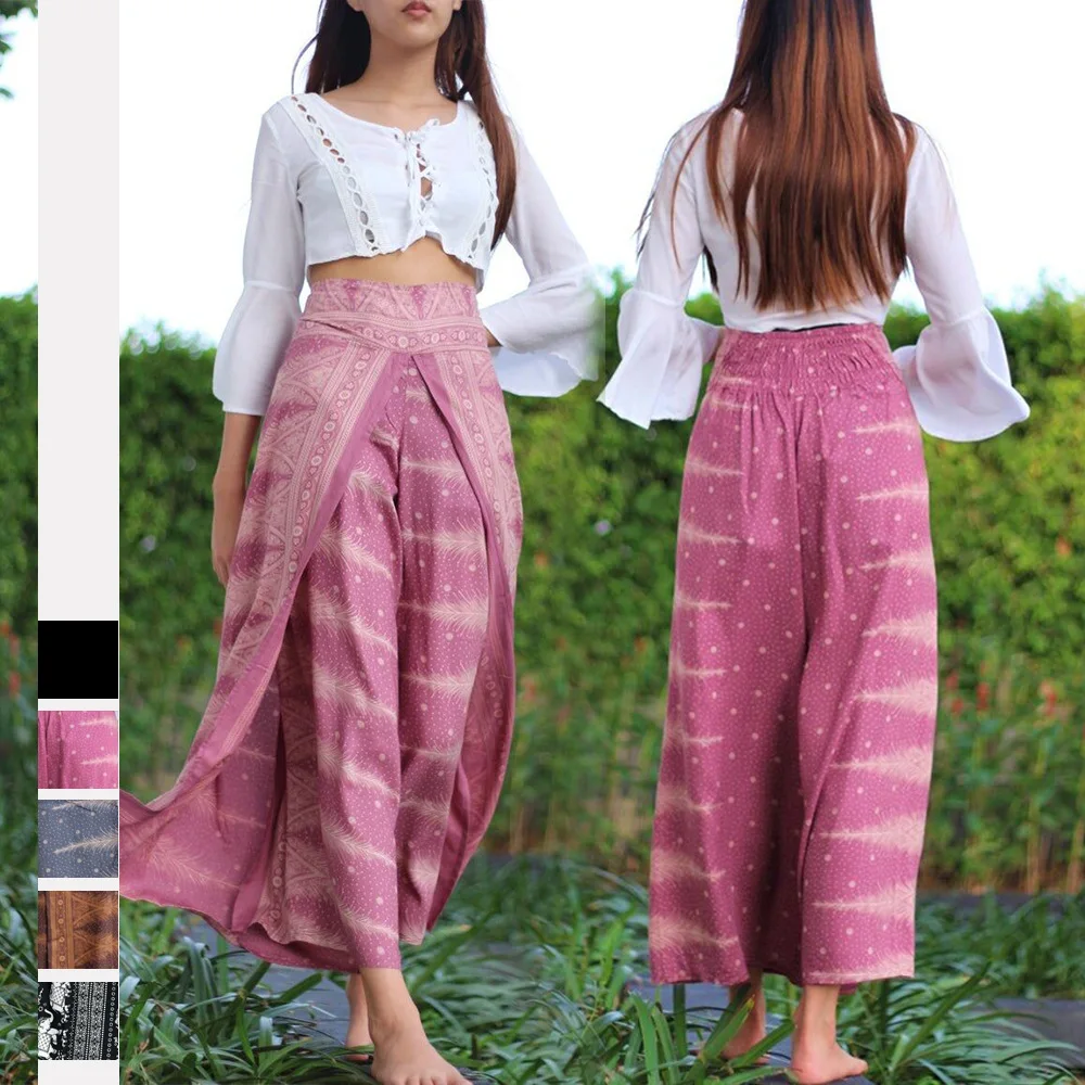 

Womens Slit Wide Leg Pants Summer Casual Beach Boho Print for women colorvalue push up athletic yoga leggings ff leggins sport