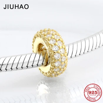 

925 Sterling Silver like crystal zircon golden interval beads Fit Original JIUHAO Charm Bracelet Jewelry making